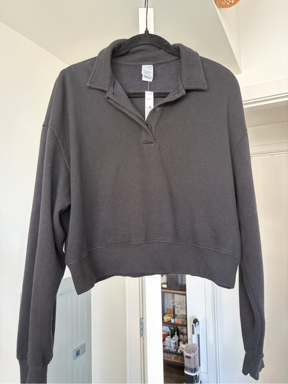 Victoria's Secret PINK NWT Black 3/4 Button Down Sweatshirt Black Size Small